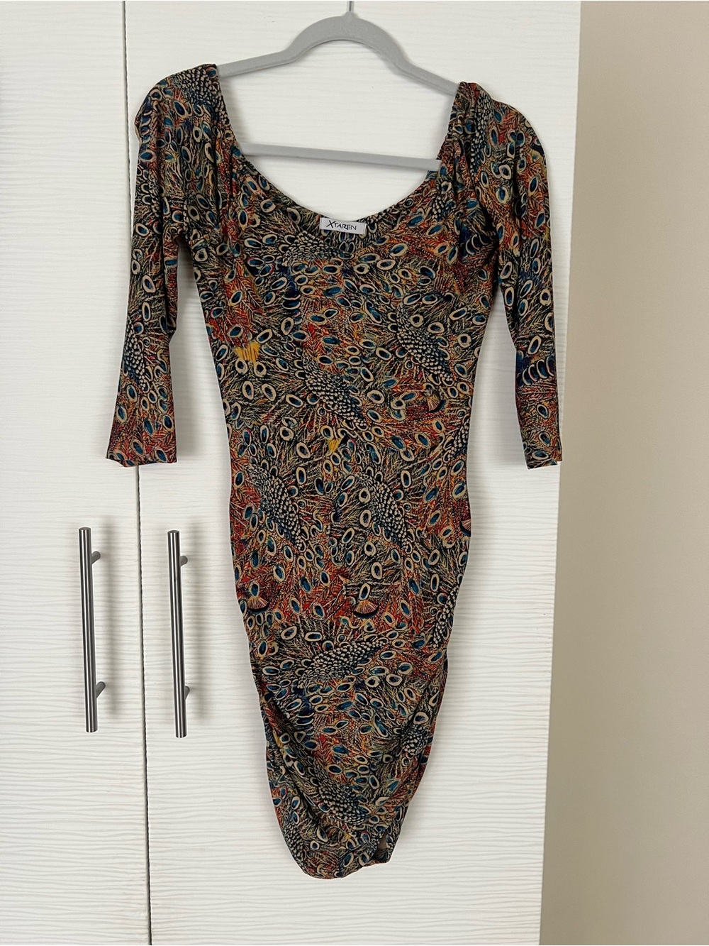 Xtaren Multicolor Peacock-Print Long Sleeve Bodycon Dress